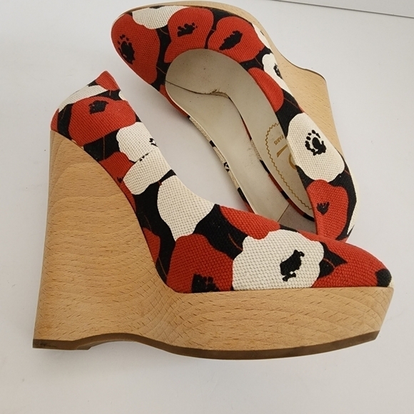 YSL Yves Saint Laurent Floral Canvas Platform Wedge Size 38 - Picture 12 of 13